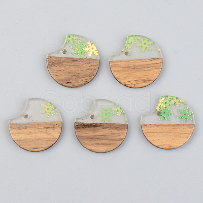 Transparent Resin & Walnut Wood Pendants RESI-S389-038A-D01-1