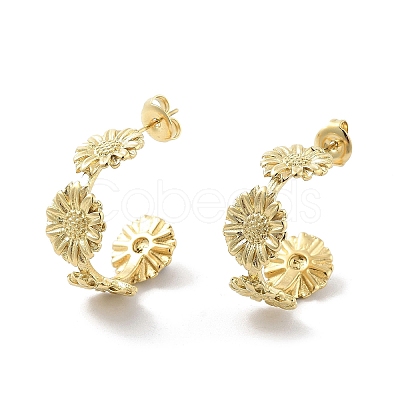 Ion Plating(IP) Sunflower 304 Stainless Steel Stud Earrings EJEW-P258-20G-1