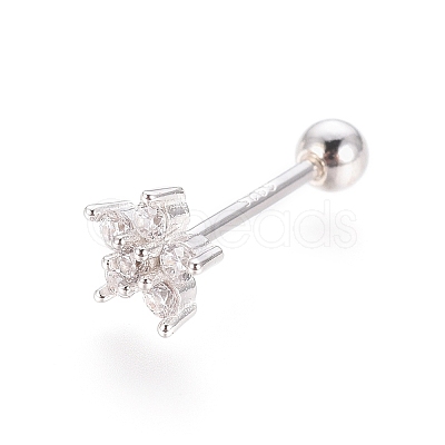 Anti-Tarnish Rhodium Plated 925 Sterling Silver Barbell Cartilage Earrings STER-I018-03P-1