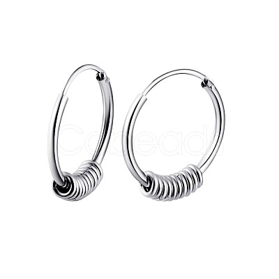 Rhodium Plated 925 Sterling Silver Circle Beaded Huggie Hoop Earrings for Women JE912A-02-1