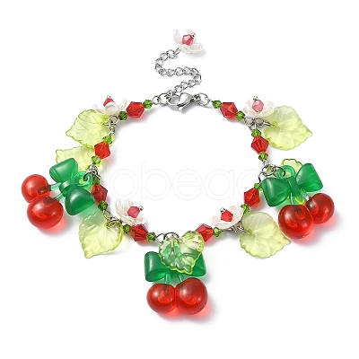 Glass & Resin & Acrylic Flower Charm Bracelet BJEW-JB09435-04-1