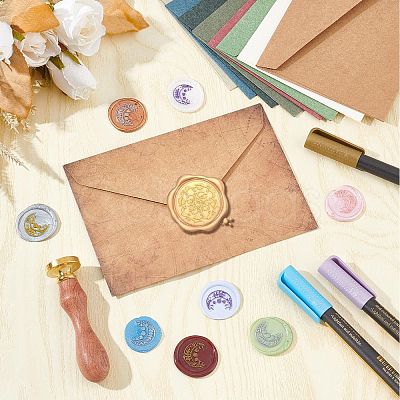 Brass Wax Seal Stamps with Rosewood Handle AJEW-WH0412-0091-1