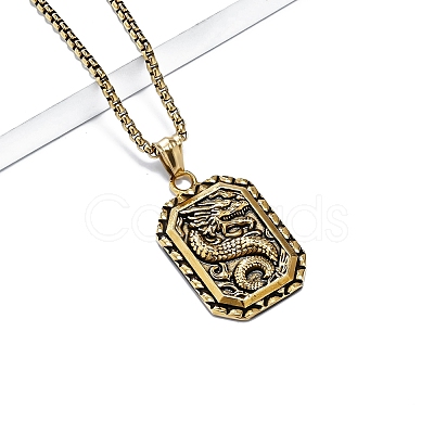 Retro Chinese Style Dragon-Shaped Titanium Steel Pendant Box Chain Necklaces PW-WGA2FFF-02-1