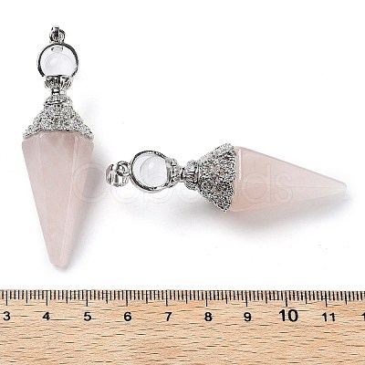 Natural Rose Quartz Faceted Cone Big Pendants G-P552-04P-01-1