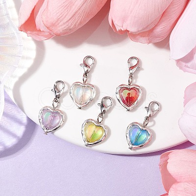 Heart Alloy & Acrylic Pendant Decorations HJEW-JM01642-1