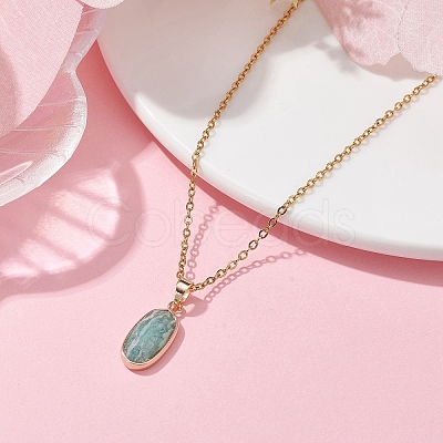 Natural Amazonite Oval Pendant Necklace NJEW-JN04487-02-1