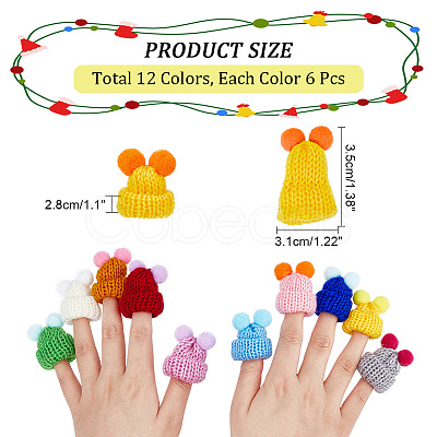 Nbeads 72Pcs 12 Colors Woolen Crochet Mini Hat with Double Pom Pom Ball DIY-NB0008-90-1