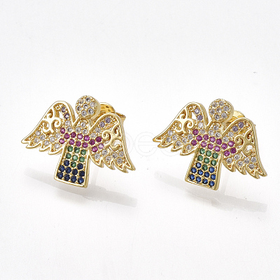 Brass Cubic Zirconia Stud Earrings EJEW-S201-116-1