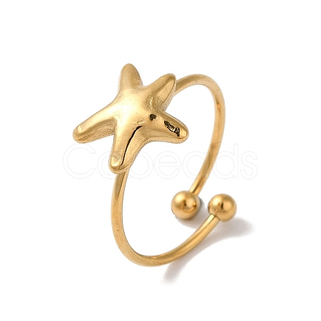 Ion Plating (IP) 304 Stainless Steel Starfish Open Cuff Rings for Women RJEW-M167-08C-G-1