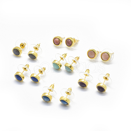 Natural Gemstone Stud Earrings EJEW-O093-05G-1