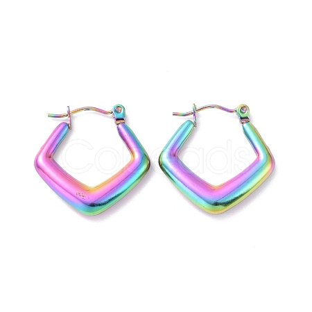 Ion Plating(IP) Rainbow Color 304 Stainless Steel Rhombus Hoop Earrings for Women EJEW-G293-21M-1