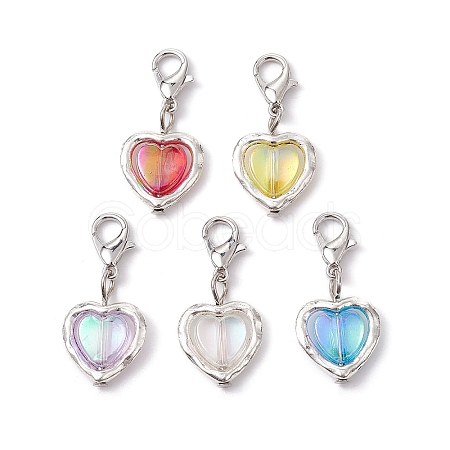 Heart Alloy & Acrylic Pendant Decorations HJEW-JM01642-1