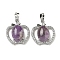 Natural Amethyst with Clear Cubic Zirconia Pendants, Apple Charms with Rack Plating Brass Findings, Platinum, Cadmium Free & Lead Free, 28.5x25.5x9~10mm, Hole: 7x5mm