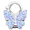 Glitter Butterfly Zinc Alloy Crystal Rhinestone Bag Hanger, Foldable Purse Hooks with Leather, Light Sky Blue, 70x49x10mm