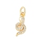 Rack Plating Brass Clear Cubic Zirconia Pendants, with Jump Ring, Long-Lasting Plated, Lead Free & Cadmium Free, Snake, Real 18K Gold Plated, 14x6x3mm, Hole: 3mm