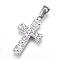 Tarnish Resistant 304 Stainless Steel Pendants, Hammered Cross, Stainless Steel Color, 27.5x16x3mm, Hole: 7x3.5mm