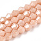 Opaque Solid Color Electroplate Glass Beads Strands, Pearl Luster Plated, Faceted, Bicone, PeachPuff, 6x5.5mm, Hole: 1mm, about 45~47pcs/strand, 9.65~9.84 inch(24.5~25cm)