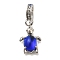 Rack Plating Alloy Rhinestone European Dangle Charms, Glass Turtle Large Hole Pendants, Lead Free & Cadmium Free, Platinum, Blue, 30mm, Hole: 5mm