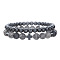 Round Natural Map Stone & Synthetic Non-magnetic Hematite Beaded Stretch Bracelet Sets, Cross Stackable Bracelets for Men