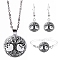 Alloy Bracelets & Earring & Necklaces Sets, with Glass Pendant, Black, 170mm