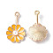 Alloy Enamel Pendants, with ABS Plastic Imitation Pearls, Light Gold, Flower Charm, Gold, 26x15x4.5mm, Hole: 1.5mm