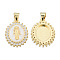 Brass Micro Pave Clear Cubic Zirconia Pendants, with Enamel and Shell, Real 18K Gold Plated, Nickel Free, Oval with Saint, White, 19.5x14.5x4mm, Hole: 3x4mm