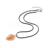 Natural Red Aventurine Leaf Cage Pendant Necklace with Waxed Cords NJEW-TA00035-01-1