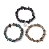 3Pcs 3 Styles Natural Labradorite & Obsidian & Moss Agate  Chips Stretch Bracelets Sets BJEW-JB11076-12-4