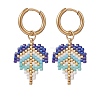 3 Pair 3 Color Glass Seed Braided Leaf Dangle Hoop Earrings EJEW-MZ00010-4