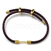 Brass Column Bar Link Bracelet with Leather Cords BJEW-G675-05G-08-1