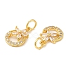 Rack Plating Brass Pave Clear Cubic Zirconia Ring Charms with Flower KK-Z026-09G-2