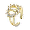 Brass with Cubic Zirconia Open Cuff Ring RJEW-B051-52G-1