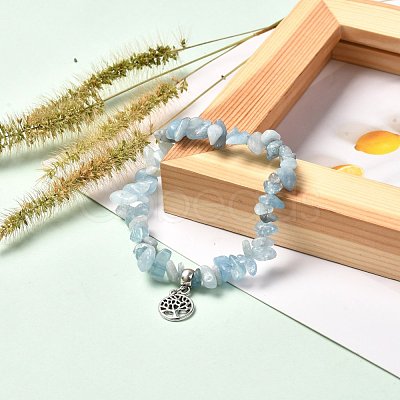 Natural Aquamarine Beads Stretch Bracelet Set for Men Women Girl Gift BJEW-JB06709-1