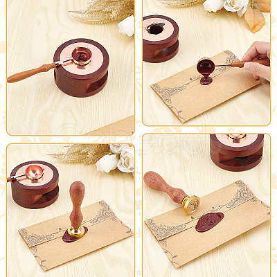 Brass Wax Seal Stamps with Rosewood Handle AJEW-WH0412-0047-1