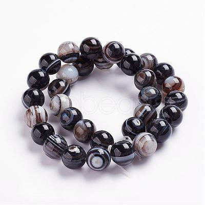 Natural Black Striped Agate/Banded Agate Beads Strands G-J359-01-10mm-1