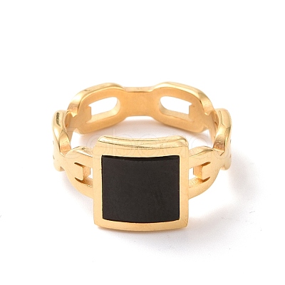 Black Acrylic Square Finger Ring RJEW-D120-08G-1