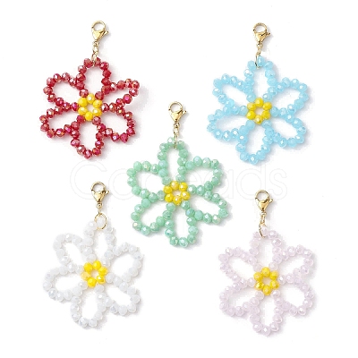 Flower Glass Beads Pendant Decorations HJEW-TA00203-1