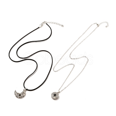 Magnetic Moon & Star with Rhinestone Pendant Necklaces for Girl Women NJEW-B081-01B-1