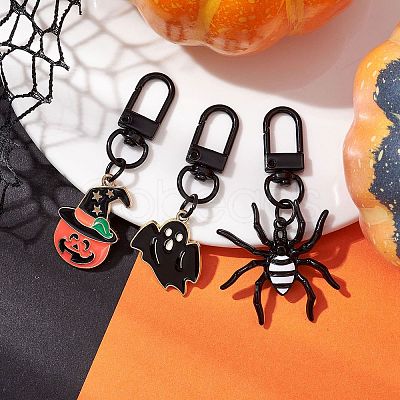 3Pcs 3 Styles Halloween Alloy Enamel Ghost/Spider/Pumpkin Pandant Decorations HJEW-JM01943-1