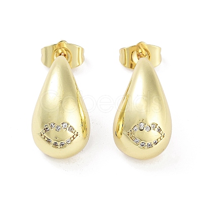 Teardrop Rack Plating Brass Cubic Zirconia Stud Earrings for Women EJEW-B047-02G-11-1