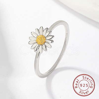 Anti-Tarnish Rhodium Plated 925 Sterling Silver Daisy Flower Finger Ring for Women KN3229-1-1