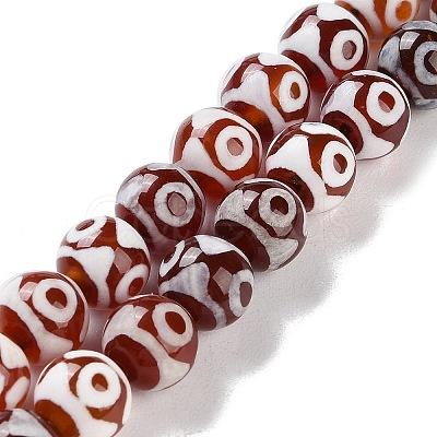 Natural Tibetan 3-Eye dZi Agate Beads Strands G-B084-A09-02-1