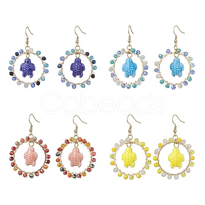 4Pairs 4 Colors Porcelain Dangle Earrings EJEW-JE05776-1