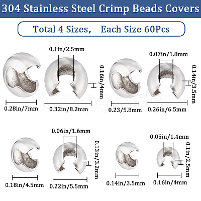 CREATCABIN 240Pcs 4 Style 304 Stainless Steel Crimp Beads Covers STAS-CN0001-67-1