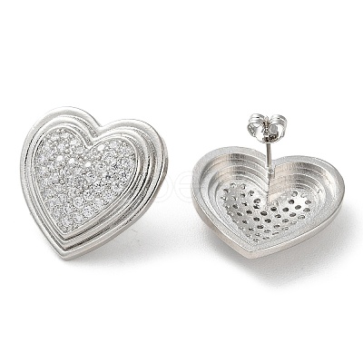 Heart Rack Plating Brass Micro Pave Clear Cubic Zirconia Stud Earrings for Women EJEW-A045-04P-1