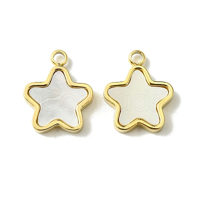 Ion Plating(IP) 304 Stainless Steel Pave Shell Star Charms FIND-Z028-26G-1