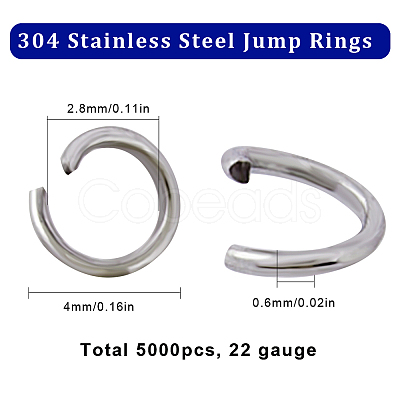 SUNNYCLUE 304 Stainless Steel Jump Rings STAS-SC0006-10A-1