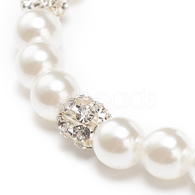 ABS Plastic Imitation Pearl  & Rhinestone Beaded Stretch Bracelet with Alloy Charm for Women BJEW-JB08526-03-1