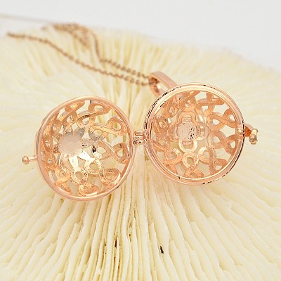 Filigree Brass Round Cage Ball Cage Pendants KK-L095-01RG-NR-1