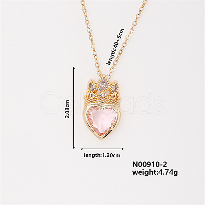 Elegant Brass Micro Pave Pink Cubic Zirconia Heart Pendant Necklace for Women TC1049-2-1